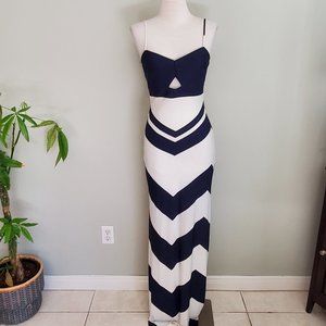 HMS Navy Blue Chevron Cut Out Maxi Dress